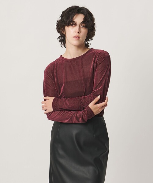 MARW UNITED ARROWS(マルゥ ユナイテッドアローズ)の「<MARW UNITED ARROWS>シアー ベロア リブ ロングスリーブ カットソー(Tシャツ/カットソー・レディース・ワイン/オフホワイト/ネイビー・FREE)」の4枚目の写真