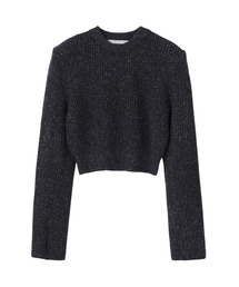 WOOL SILK POWER SHOULDER RIB KNIT SWEATER
