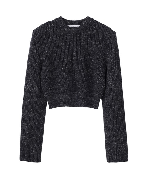 JOHN LAWRENCE SULLIVAN(ジョンローレンスサリバン)の「WOOL SILK POWER SHOULDER RIB KNIT SWEATER(ニット/セーター・レディース・ブラック・ONE SIZE)」の1枚目の写真