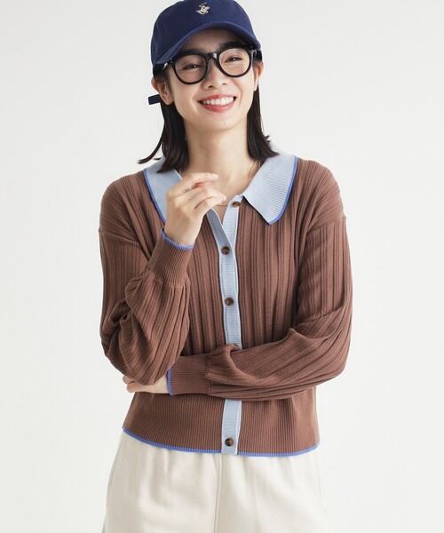 HONEYSUCKLE ROSE(ハニーサックルローズ)の「ハイショクポロ衿セーター(ニット/セーター・レディース・ブラウン系/ネイビー・04/05)」の1枚目の写真