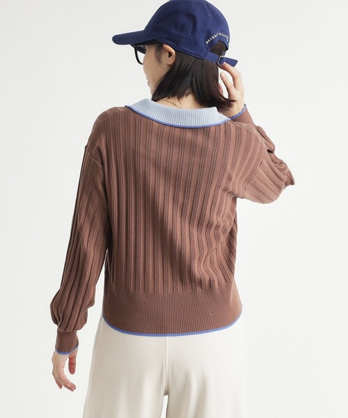 HONEYSUCKLE ROSE(ハニーサックルローズ)の「ハイショクポロ衿セーター(ニット/セーター・レディース・ブラウン系/ネイビー・04/05)」の5枚目の写真