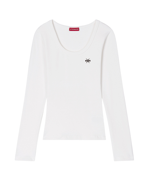 KITSCH&KISS（キッチアンドキス）の「MAIN LOGO Uネックロングスリーブ (SULKNK-100)（Tシャツ/カットソー・レディース・ブラック/グレー/アイボリー・FREE）」の2枚目の写真