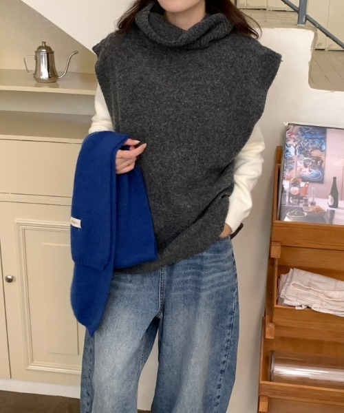Aelina(エリナ)の「ハイネックノースリーブニットベスト(タンクトップ・レディース・チャコールグレー/ブラック/ベージュ/ブラウン・FREE)」の16枚目の写真