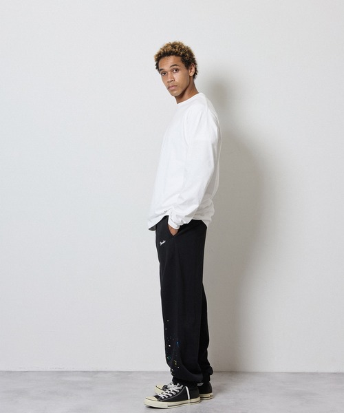 HAND PAINTED FIRM COTTON LIGHT SHORT PILE EASY SWEATPANTS / ハンド