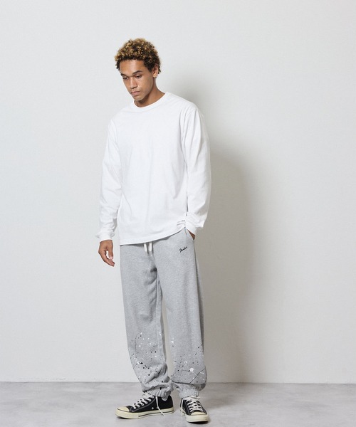 HAND PAINTED FIRM COTTON LIGHT SHORT PILE EASY SWEATPANTS / ハンド