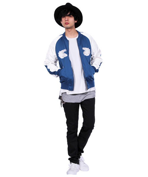 ８(eight)（エイト）の「タイガー 虎 スカジャン サテン 刺繍（スカジャン・メンズ・ピンク/ネイビー/グレー/ブルー/カーキ/ブラック・MEDIUM/LARGE/X-LARGE）」の11枚目の写真