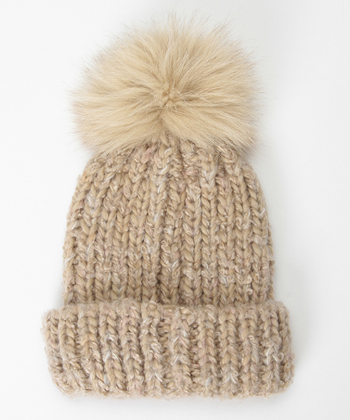 LBC(エルビーシー)の「ファーポンポンニットワッチ(ニットキャップ/ビーニー・レディース・グレー/ベージュ/ネイビー・ONE SIZE)」の1枚目の写真