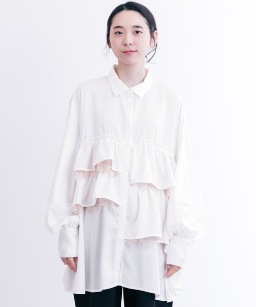 merlot plus(メルロープリュス)の「ティアードレースフリルブラウス1123(シャツ/ブラウス・レディース・ホワイト/ブラック・FREE)」の10枚目の写真