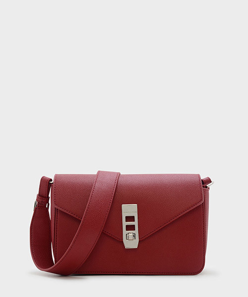 CHARLES & KEITH(チャールズ & キース)の「ターンロックサチャルバッグ / TURN-LOCK SATCHEL BAG(ショルダーバッグ・レディース・ライトグレー/ブラック/レッド・M)」の3枚目の写真