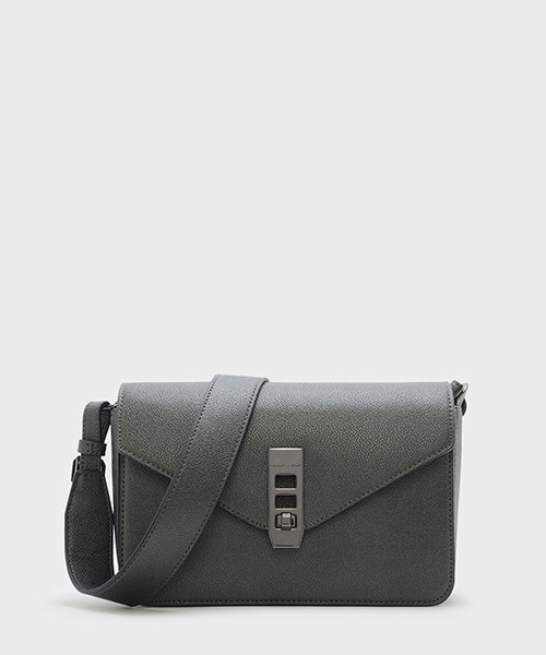 CHARLES & KEITH(チャールズ & キース)の「ターンロックサチャルバッグ / TURN-LOCK SATCHEL BAG(ショルダーバッグ・レディース・ライトグレー/ブラック/レッド・M)」の2枚目の写真