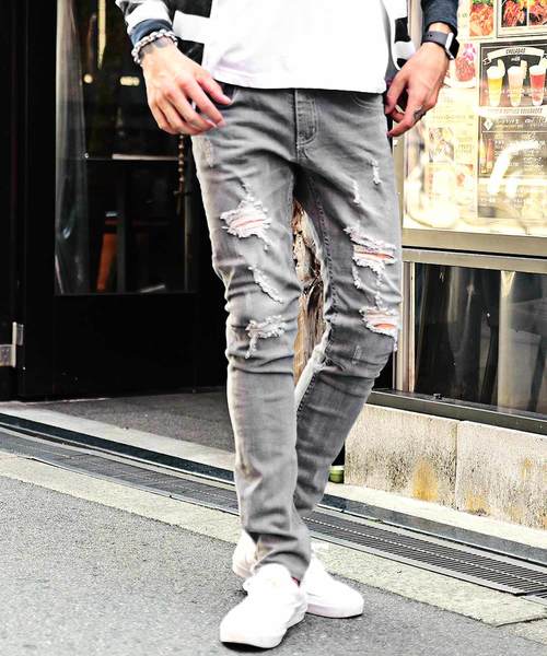 JOKER(ジョーカー)の「ダメージ加工スリムシルエットストレッチデニムパンツ ジーパン(デニムパンツ・メンズ・ホワイト/ブラック/グレー/インディゴブルー・L/M/S/XL)」の3枚目の写真