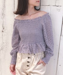 one after another NICE CLAUP | シャーリングレーストップス(Tシャツ/カットソー)