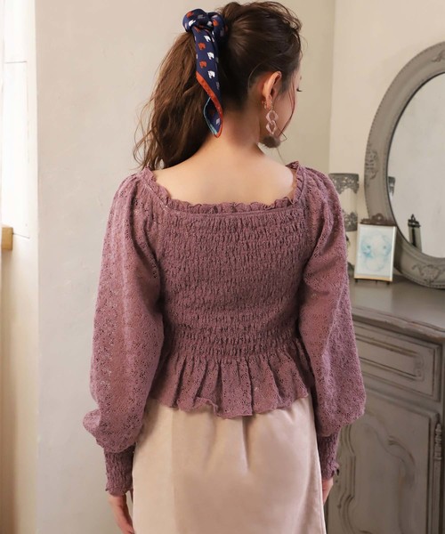 one after another NICE CLAUP（ワンアフターアナザーナイスクラップ）の「シャーリングレーストップス（Tシャツ/カットソー・レディース・ブラック/ピンク/アイボリー/ラベンダー/グレー系その他・FREE）」の18枚目の写真