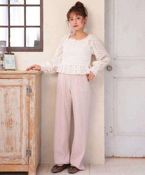 one after another NICE CLAUP（ワンアフターアナザーナイスクラップ）の「シャーリングレーストップス（Tシャツ/カットソー・レディース・ブラック/ピンク/アイボリー/ラベンダー/グレー系その他・FREE）」の22枚目の写真