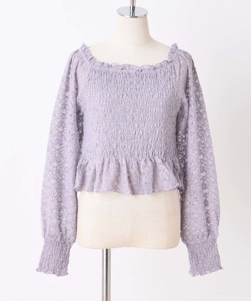 one after another NICE CLAUP（ワンアフターアナザーナイスクラップ）の「シャーリングレーストップス（Tシャツ/カットソー・レディース・ブラック/ピンク/アイボリー/ラベンダー/グレー系その他・FREE）」の14枚目の写真