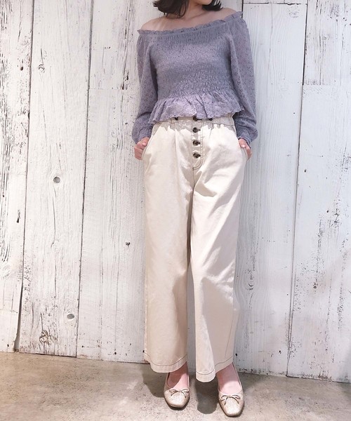 one after another NICE CLAUP（ワンアフターアナザーナイスクラップ）の「シャーリングレーストップス（Tシャツ/カットソー・レディース・ブラック/ピンク/アイボリー/ラベンダー/グレー系その他・FREE）」の15枚目の写真