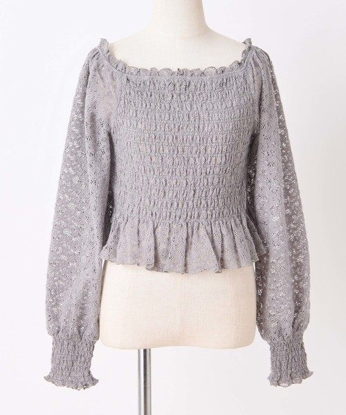 one after another NICE CLAUP（ワンアフターアナザーナイスクラップ）の「シャーリングレーストップス（Tシャツ/カットソー・レディース・ブラック/ピンク/アイボリー/ラベンダー/グレー系その他・FREE）」の16枚目の写真