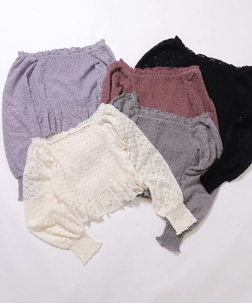 one after another NICE CLAUP（ワンアフターアナザーナイスクラップ）の「シャーリングレーストップス（Tシャツ/カットソー・レディース・ブラック/ピンク/アイボリー/ラベンダー/グレー系その他・FREE）」の11枚目の写真