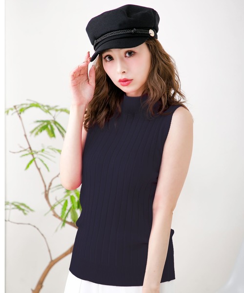 Julia Boutique(ジュリアブティック)の「ベーシックハイネックノースリーブリブニットトップス/510230(ニット/セーター・レディース・ホワイト/ブラック/グレー/ピンク/ネイビー/カーキ/ベージュ/ベージュ×ブラック/ブラウン/ミント/テラコッタ/ブルー/ボルドー・ONE)」の10枚目の写真