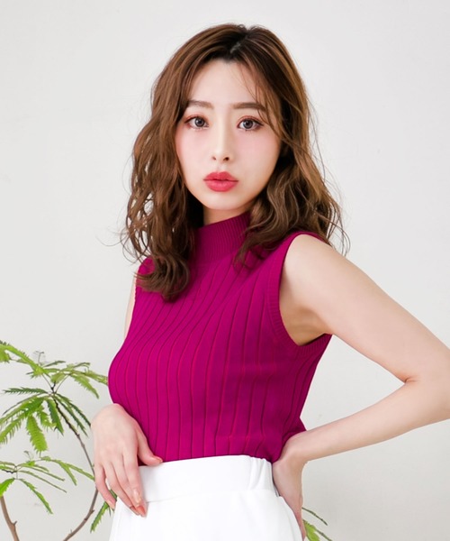 Julia Boutique(ジュリアブティック)の「ベーシックハイネックノースリーブリブニットトップス/510230(ニット/セーター・レディース・ホワイト/ブラック/グレー/ピンク/ネイビー/カーキ/ベージュ/ベージュ×ブラック/ブラウン/ミント/テラコッタ/ブルー/ボルドー・ONE)」の12枚目の写真