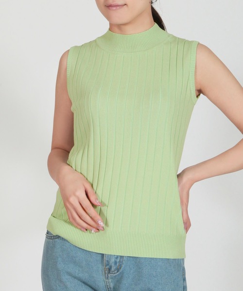 Julia Boutique(ジュリアブティック)の「ベーシックハイネックノースリーブリブニットトップス/510230(ニット/セーター・レディース・ホワイト/ブラック/グレー/ピンク/ネイビー/カーキ/ベージュ/ベージュ×ブラック/ブラウン/ミント/テラコッタ/ブルー/ボルドー・ONE)」の9枚目の写真