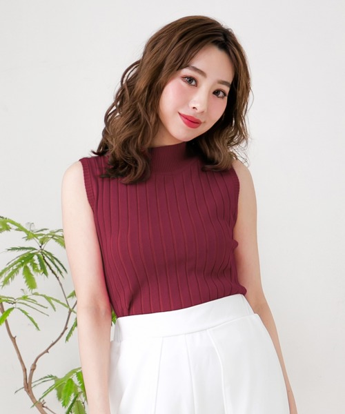 Julia Boutique(ジュリアブティック)の「ベーシックハイネックノースリーブリブニットトップス/510230(ニット/セーター・レディース・ホワイト/ブラック/グレー/ピンク/ネイビー/カーキ/ベージュ/ベージュ×ブラック/ブラウン/ミント/テラコッタ/ブルー/ボルドー・ONE)」の13枚目の写真