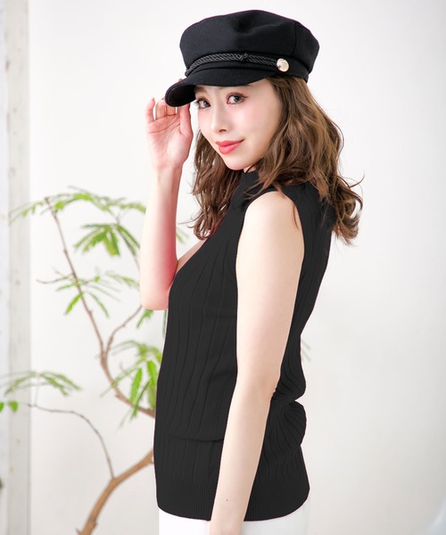 Julia Boutique(ジュリアブティック)の「ベーシックハイネックノースリーブリブニットトップス/510230(ニット/セーター・レディース・ホワイト/ブラック/グレー/ピンク/ネイビー/カーキ/ベージュ/ベージュ×ブラック/ブラウン/ミント/テラコッタ/ブルー/ボルドー・ONE)」の3枚目の写真