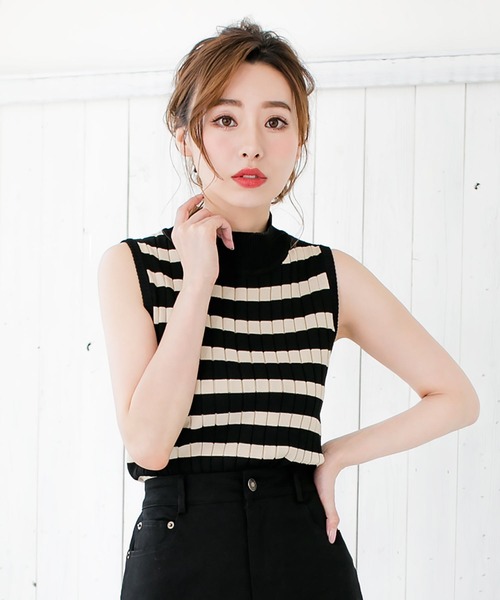 Julia Boutique(ジュリアブティック)の「ベーシックハイネックノースリーブリブニットトップス/510230(ニット/セーター・レディース・ホワイト/ブラック/グレー/ピンク/ネイビー/カーキ/ベージュ/ベージュ×ブラック/ブラウン/ミント/テラコッタ/ブルー/ボルドー・ONE)」の21枚目の写真