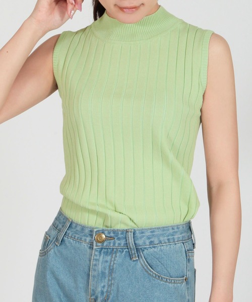 Julia Boutique(ジュリアブティック)の「ベーシックハイネックノースリーブリブニットトップス/510230(ニット/セーター・レディース・ホワイト/ブラック/グレー/ピンク/ネイビー/カーキ/ベージュ/ベージュ×ブラック/ブラウン/ミント/テラコッタ/ブルー/ボルドー・ONE)」の14枚目の写真