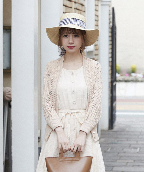 MIIA(ミーア)の「透かし編みカーディガン(カーディガン/ボレロ・レディース・ピンク/オフホワイト/ブラック/ベージュ・FREE)」の3枚目の写真