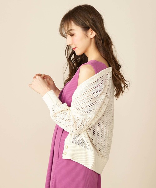 MIIA(ミーア)の「透かし編みカーディガン(カーディガン/ボレロ・レディース・ピンク/オフホワイト/ブラック/ベージュ・FREE)」の7枚目の写真