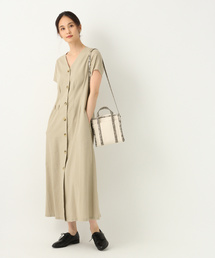 GLOBAL WORK | リネンマエボタンＶネックワンピース/842116(ワンピース)