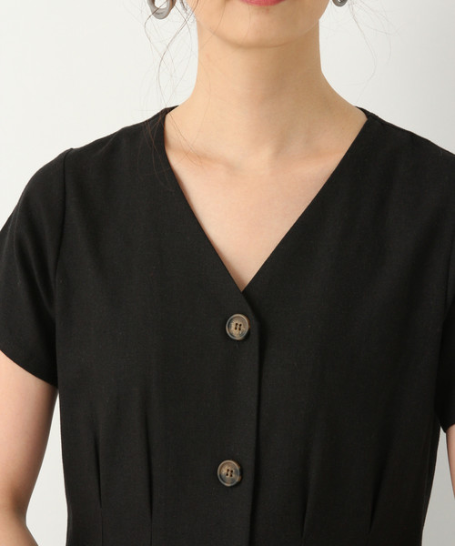 GLOBAL WORK（グローバルワーク）の「リネンマエボタンＶネックワンピース/842116（ワンピース・レディース・ブラック/カーキ/アイボリー・MEDIUM/LARGE）」の10枚目の写真