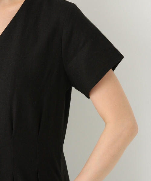 GLOBAL WORK（グローバルワーク）の「リネンマエボタンＶネックワンピース/842116（ワンピース・レディース・ブラック/カーキ/アイボリー・MEDIUM/LARGE）」の12枚目の写真