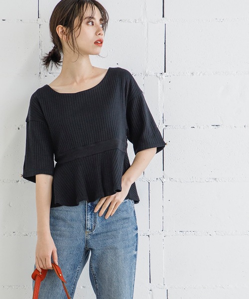 Emma Taylor（エマテイラー）の「リブジャジーぺプラムプルオーバー（ニット/セーター・レディース・ブラック/オフホワイト・FREE）」の2枚目の写真