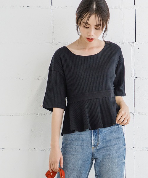 Emma Taylor（エマテイラー）の「リブジャジーぺプラムプルオーバー（ニット/セーター・レディース・ブラック/オフホワイト・FREE）」の8枚目の写真