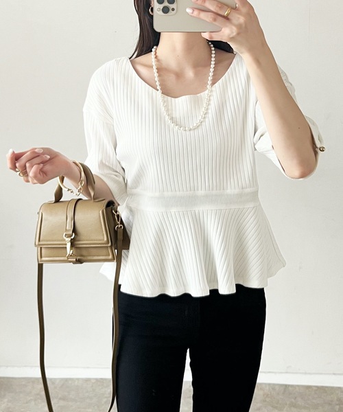 Emma Taylor（エマテイラー）の「リブジャジーぺプラムプルオーバー（ニット/セーター・レディース・ブラック/オフホワイト・FREE）」の7枚目の写真