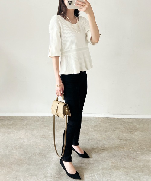 Emma Taylor（エマテイラー）の「リブジャジーぺプラムプルオーバー（ニット/セーター・レディース・ブラック/オフホワイト・FREE）」の6枚目の写真