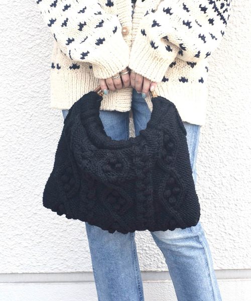 Khaju - Khaju:ドッキングケーブルニット Khaju（カージュ）の「【WEB限定】ケーブルニットバッグ（ハンドバッグ