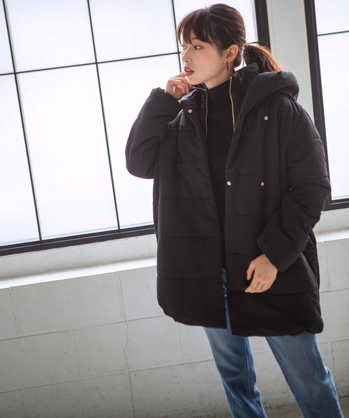 GeeRA(ジーラ)の「ダブルカラー中わたミディコート(その他アウター・レディース・ブラック/ベージュ・MEDIUM)」の15枚目の写真
