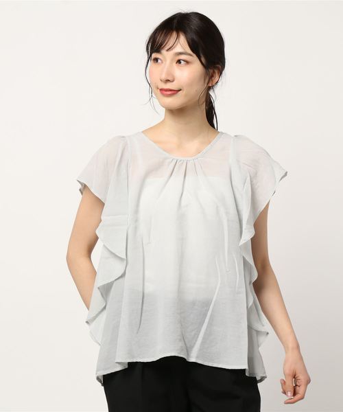 miniyu(ミニュウ)の「SOVRA/フリルブラウス(シャツ/ブラウス・レディース・ボルドー/マスタード/ベージュ/カーキ・FREE)」の2枚目の写真