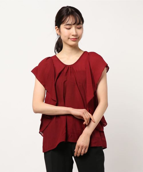 miniyu(ミニュウ)の「SOVRA/フリルブラウス(シャツ/ブラウス・レディース・ボルドー/マスタード/ベージュ/カーキ・FREE)」の4枚目の写真