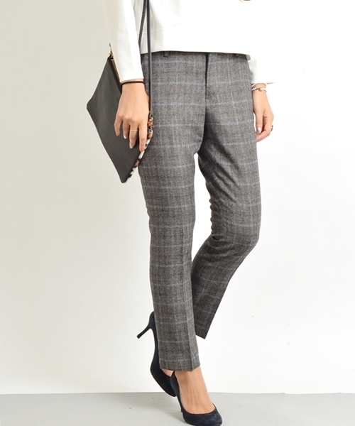 SHIPS for women（シップスフォーウィメン）の「★★ウールグレンチェック 9レングス パンツ（その他パンツ・レディース・カーキ/チャコールグレー・38/40/36）」の2枚目の写真
