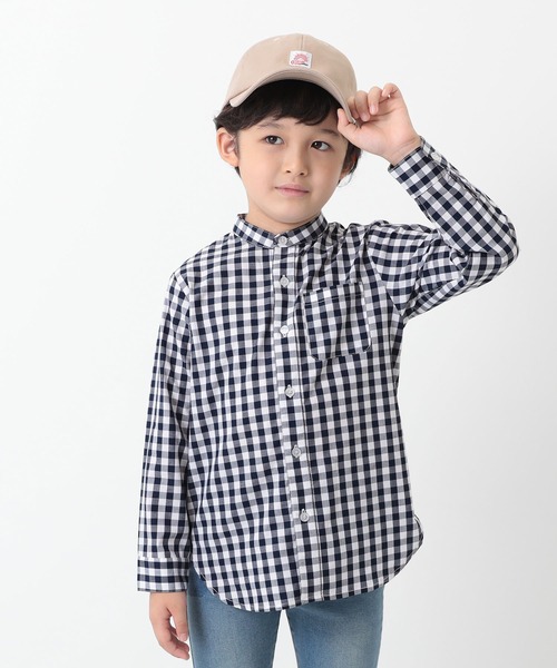 devirock（デビロック）の「スタンドカラーロング丈シャツ（シャツ/ブラウス・キッズ・チェック/ダークブラウン/ホワイト/ストライプ・150cm/120cm/100cm/110cm/130cm/140cm/160cm）」の4枚目の写真