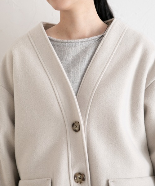 LOWRYS FARM（ローリーズファーム）の「ＴＲノーカラージャケット　887608（ノーカラージャケット・レディース・ブラウン/ブルー/アイボリー・FREE）」の12枚目の写真