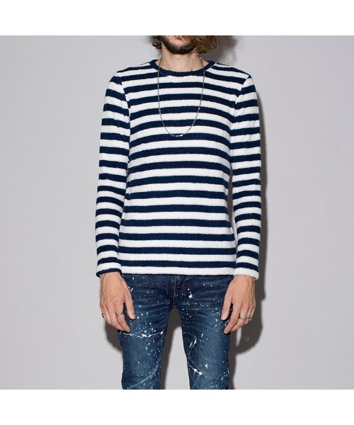 NO ID.(ノーアイディ)の「【NO ID.】Bicule Lamb Pile Border Crew-Neck Pullover / ビキューレ ラム パイル ボーダー クルーネック プルオーバー(ニット/セーター・メンズ・ホワイト×ブラック/グレー系その他/ホワイト×ネイビー/ブラック系その他3・2/3/1)」の14枚目の写真