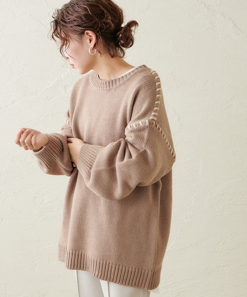 natural couture（ナチュラルクチュール）の「【WEB限定カラー有り】ハンドステッチアクセントニット（ニット/セーター・レディース・アイボリー/モカ/カーキ/ラベンダー・FREE）」の3枚目の写真