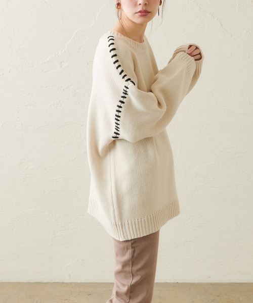 natural couture（ナチュラルクチュール）の「【WEB限定カラー有り】ハンドステッチアクセントニット（ニット/セーター・レディース・アイボリー/モカ/カーキ/ラベンダー・FREE）」の17枚目の写真