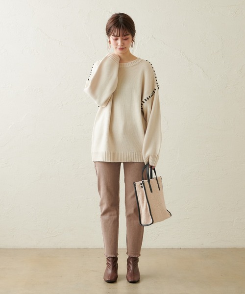 natural couture（ナチュラルクチュール）の「【WEB限定カラー有り】ハンドステッチアクセントニット（ニット/セーター・レディース・アイボリー/モカ/カーキ/ラベンダー・FREE）」の13枚目の写真