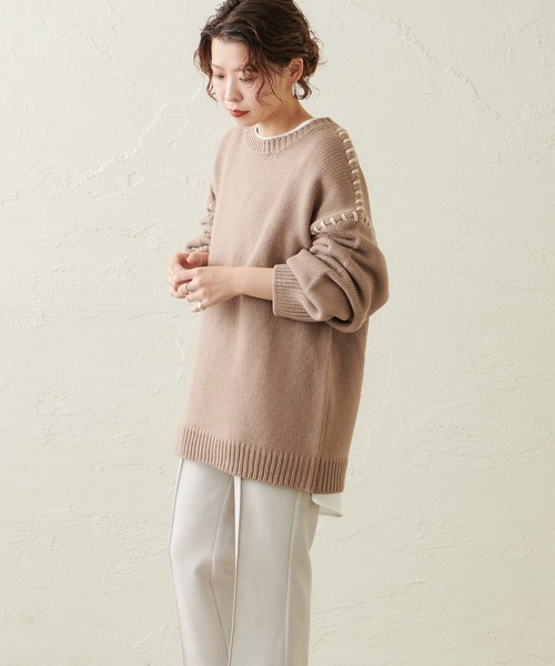 natural couture（ナチュラルクチュール）の「【WEB限定カラー有り】ハンドステッチアクセントニット（ニット/セーター・レディース・アイボリー/モカ/カーキ/ラベンダー・FREE）」の14枚目の写真
